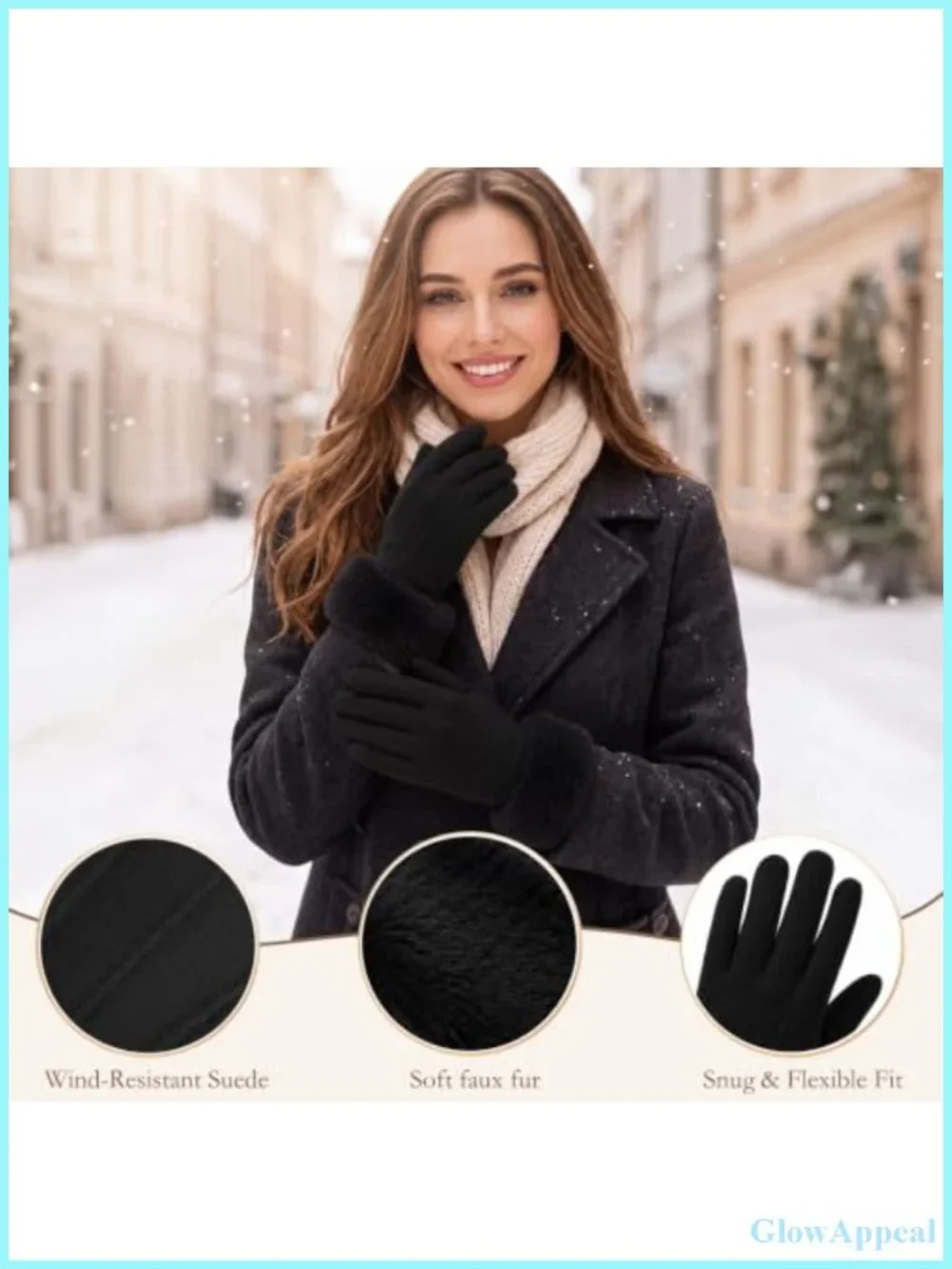 Womens Suede Gloves with Faux Fur Trim, Extra Thick Fleece Lined Winter Gloves